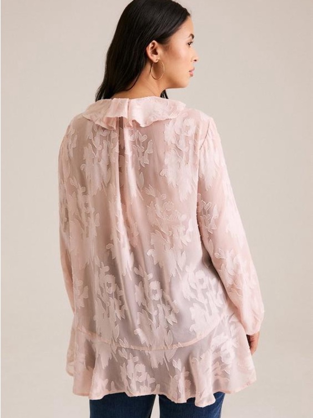 Torrid Festi Blush Floral Ruffle V-Neck Blouse - Picture 2 of 8